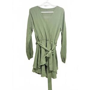 Women's Olive Green Long Sleeve Wrap Dress